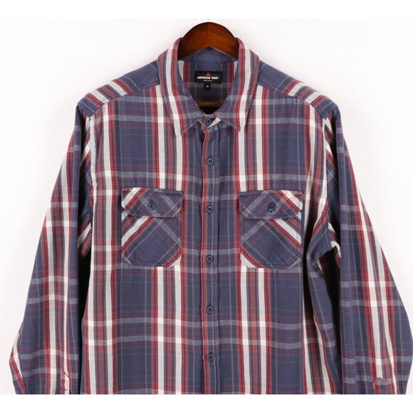 American Giant Button Front Shirt Mens XL Blue Red Plaid Long Sleeve Work USA - Picture 2 of 7